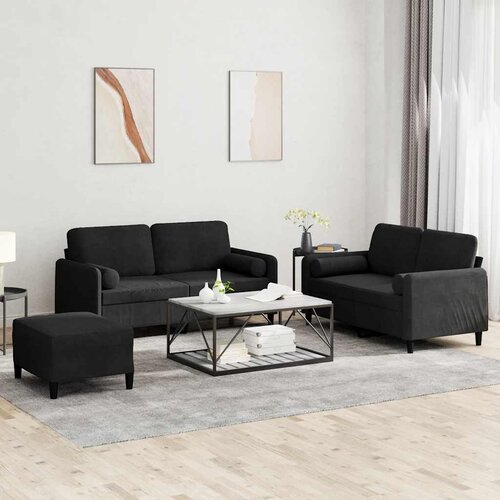  3-dijelni set sofa s jastucima crni baršunasti Cene