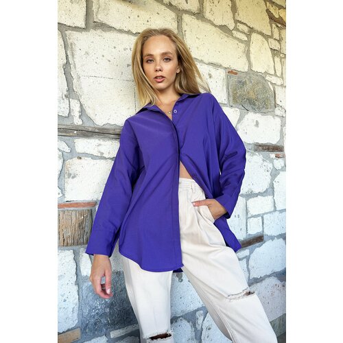 Trend Alaçatı Stili Women's Purple Oversize Long Woven Shirt Slike
