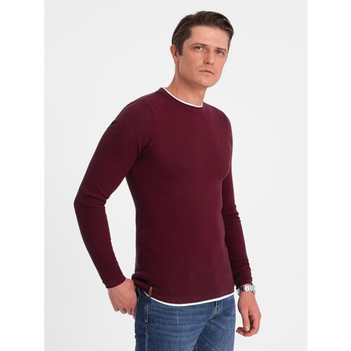Ombre Men's cotton sweater with round neckline - maroon Slike
