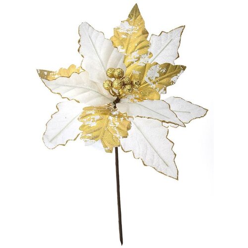  Novogodi&amp;scaron;nji cvet WHITE AND GOLD POINSETTIA 40cm 79076 - ILD Slike