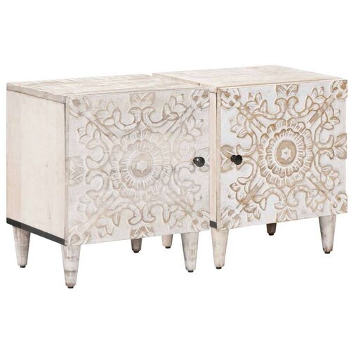  Noćni ormar 2 pcs Bijelo 40 x 33 5 x 46 cm Čvrsto drvo manga - Bijelo 2 Cijene