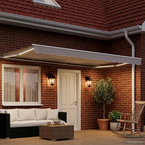  Okvir električne tende s LED-ovima Bijeli 5 &amp;times; 3,5 m Aluminij Slike