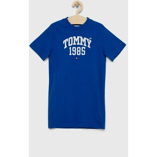 Tommy Hilfiger Dječja pamučna haljina Boja: tamno plava, mini, ravna