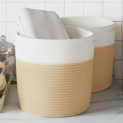 vidaXL Košare za pohranu 2 kom bež-bijele Ø 28x28 cm pamučne Cijene