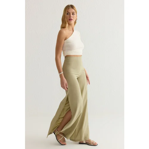 Trendyol Mint Modal Wide Leg / Wide Leg High Waist Slit Woven Trousers