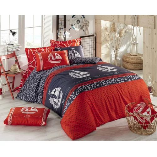 Mijolnir Crveno-tamno plava pamučna posteljina za krevet za jednu osobu 140x200 cm Marine –