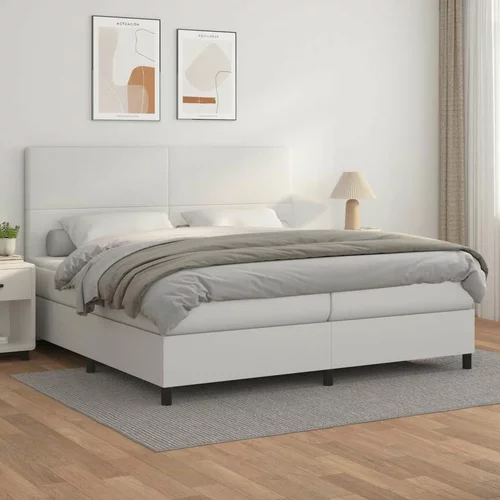  Box spring postelja z vzmetnico bela 200x200 cm umetno usnje, (20761025)