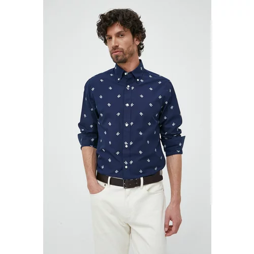 Tommy Hilfiger Bombažna srajca moška, mornarsko modra barva