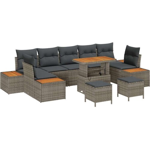  Set od 10 dijelova vrtnih kauča s jastučićima siva poli ratan akacija  set od 3 dijela vrtne blagovaonice s jastučićima siva pol Cijene