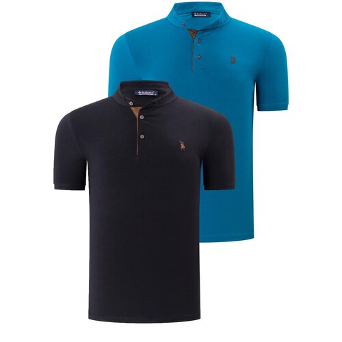 Dewberry DUO SET T8560 MENS T-SHIRT-DARK TURQUOISE-BLACK Cene