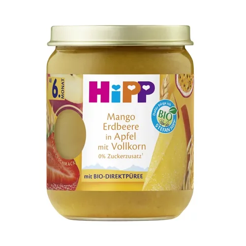 Hipp Bio otroška hrana - mango, jagode in jabolka s polnozrnatimi žitaricami