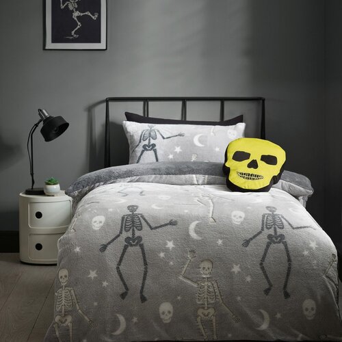 Catherine Lansfield Siva enojna otro&amp;scaron;ka posteljnina s svetlečim učinkom iz mikropli&amp;scaron;a 135x200 cm Halloween Skeleton &amp;ndash; Slike