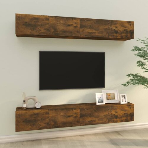  Zidni TV ormarići 4 kom dimljeni hrast 100 x 30 x 30 cm drveni Cene