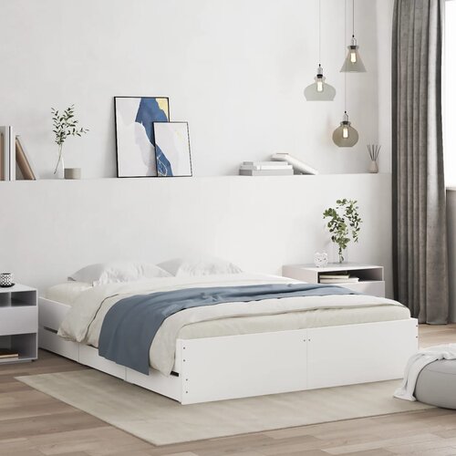 VidaXL Posteljni okvir s predali bel 140x200 cm inženirski les Slike