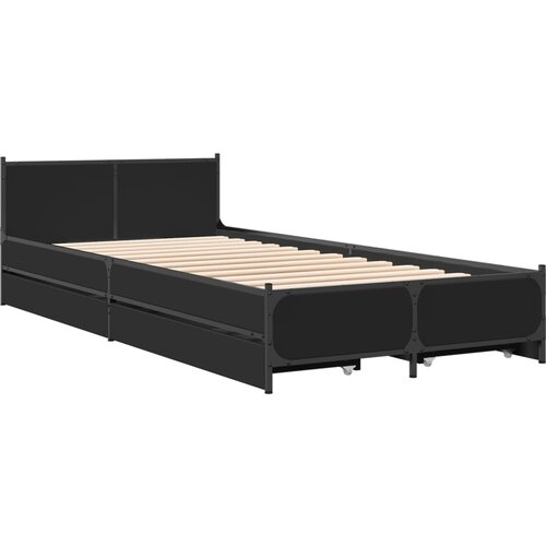 VidaXL Posteljni okvir s predali črn 100x200 cm inženirski les, (21128577) Slike