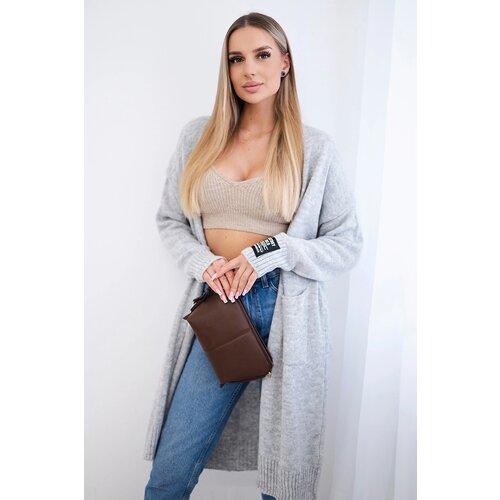 Kesi Włoski Cardigan with pockets and sleeve patch grey Slike