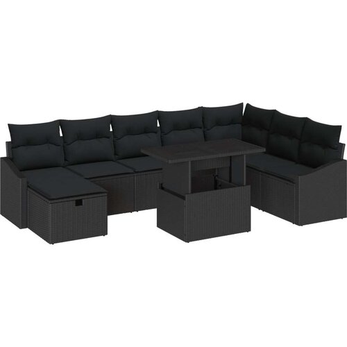vidaXL 9 delni vrtni kavčni set z blazinami črn poli ratan Cene