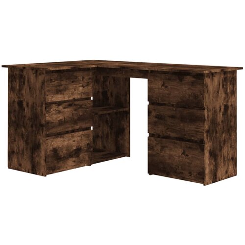 Maison Chic Kotna Pisalna miza - pisarni&amp;scaron;ka miza - Računalni&amp;scaron;ka miza dimljeni hrast 145x100x76 cm konstruiran les, (21785426) Slike