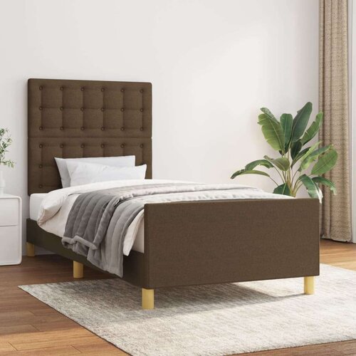  Posteljni okvir z vzglavjem temno rjav 80x200 cm blago, (20907048) Slike