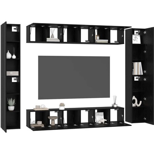  Set TV komoda Zidne 10 pcs Crni hrast Konstruirano drvo Slike