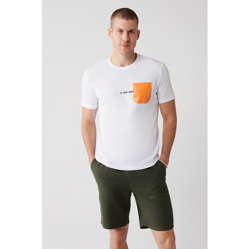 Avva Men's White 100% Cotton Crew Neck Pocket Printed Standard Fit Regular Cut T-shirt Slike
