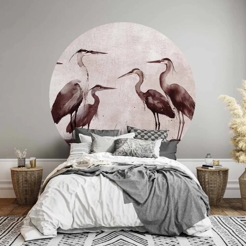  Okrugla fototapeta - Herons painted with ink 180x180 Slike