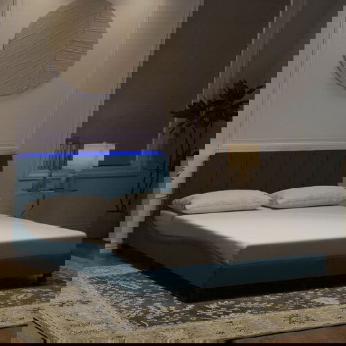 vidaXL Posteljni okvir z LED lučkami moder 120x200 cm žamet Cene