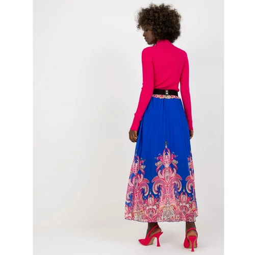 Fashion Hunters Dark blue pleated maxi skirt with a belt