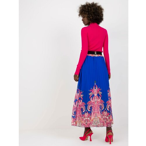 Fashion Hunters Dark blue pleated maxi skirt with a belt Slike