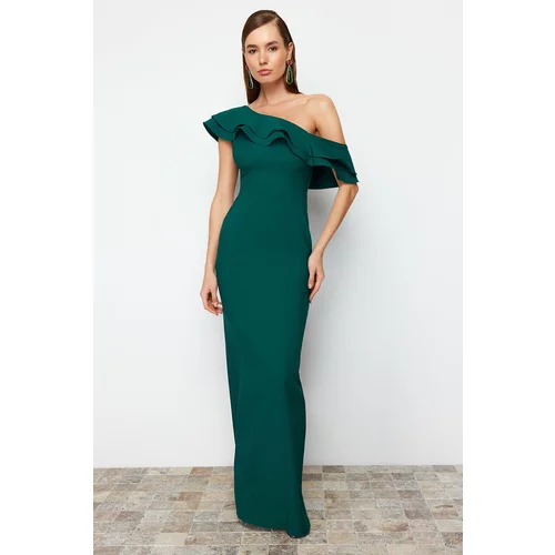 Trendyol Emerald Green Flounced Woven Evening Dress