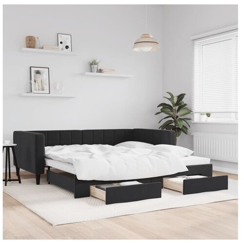 VidaXL Dnevni krevet na razvlačenje s ladicama crni 90 x 190 cm bar&amp;scaron;un Slike