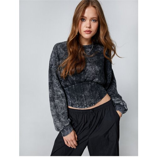 Koton Tie-tie Patterned Sweatshirt Crew Neck Corset Look. Slike
