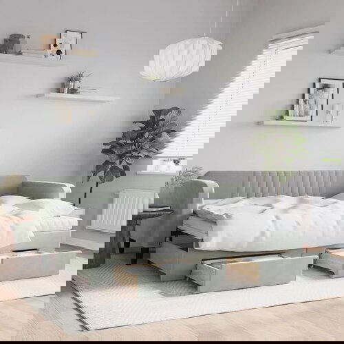 VidaXL Izvlečna dnevna postelja s predali svetlo siva 80x200 cm žamet Slike