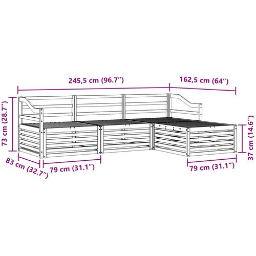  Set vanjskih sofa 4 kom. 3-sjedala Prirodna Čvrsto drvo akacije Slike