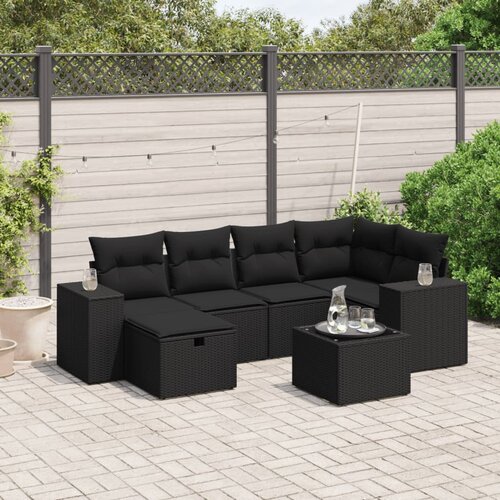 vidaXL 7-dijelni set vrtnih sofa od poliratana s jastucima crni Cijene
