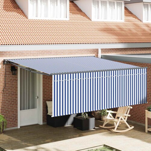  Skrovita tenda Plava i bijela 400 &times; 300 cm Poliester i aluminij Cijene