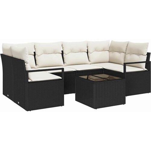  Set sofe 7 kom. 6-Broj sjedala Crna i Krema poliratan 234 x 122 x 85 cm Slike