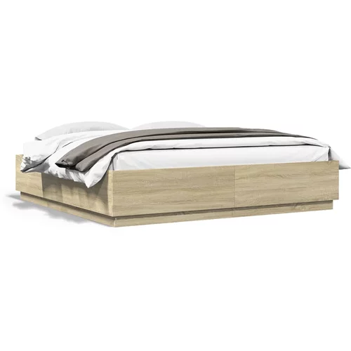 vidaXL Okvir za krevet s LED svjetlima boja hrasta 200 x 200 cm drveni