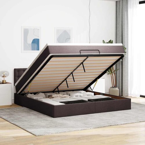 VidaXL Otomanski krevet s madracem tamnosmeđi 160x200cm od tkanine Slike