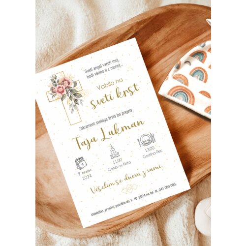  Vabilo za krst s križcem in cvetjem, moderno REK 030-04 Cene