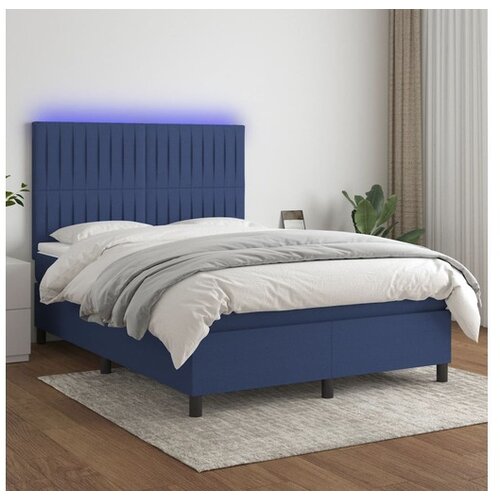 VidaXL Krevet box spring s madracem LED plavi 140x190 cm od tkanine Slike