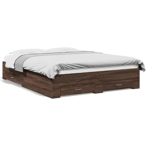 vidaXL Okvir za krevet s ladicama smeđa boja hrasta 160x200 cm drveni