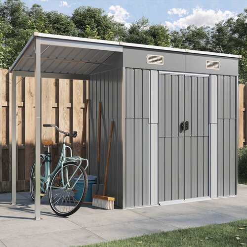 VidaXL Vrtna lopa z nadstre&amp;scaron;kom svetlo siva 277x110,5x181 cm jeklo Slike