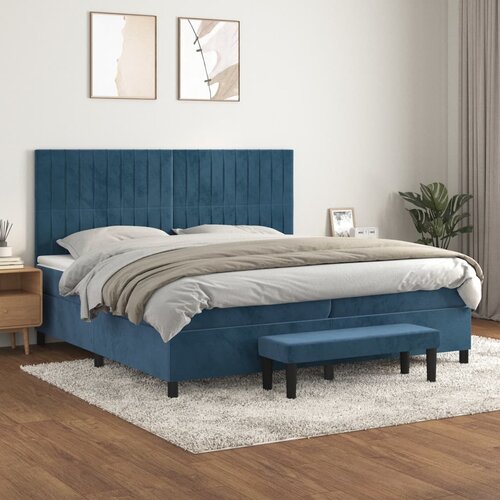 The Living Store Box spring postelja z vzmetnico temno modra 200x200 cm žamet - Box Spring Postelja, (21492030) Slike