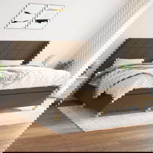  The Living Store Box spring postelja z vzmetnico temno rjava 160x200 cm blago - Box Spring Postelja, (21454256) Slike