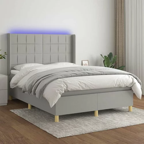  Box spring postelja z vzmetnico LED sv. siva 140x200 cm blago, (20930148)