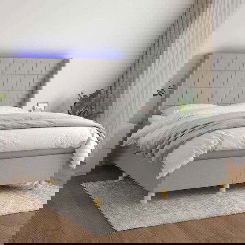  Krevet box spring s madracem LED svjetlosivi 140x200 cm tkanina Slike