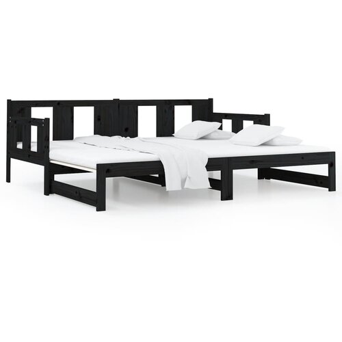  Dnevni ležaj na izvlačenje crni 2x (80x200) cm masivna borovina Slike