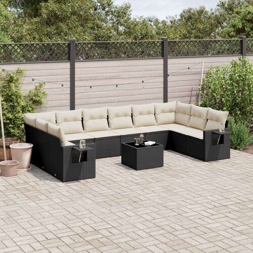 VidaXL 11-dijelni set vrtnih sofa od poliratana s jastucima crni Slike