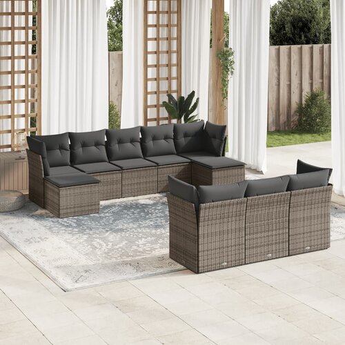 VidaXL 10-dijelni set vrtnih sofa od poliratana s jastucima sivi Slike